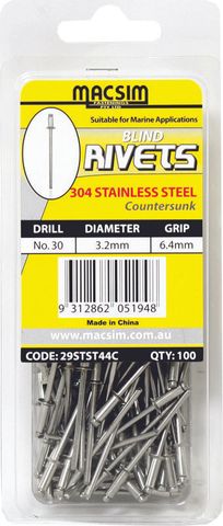 STST4-4 CSK RIVET CLAM PACK100