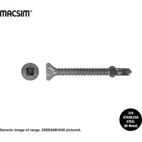 10G X 45MM SQ DR CSK SEH WINGED SDS SS316 BI METAL