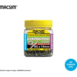 8G X 42MM SQ DR SEH CHIPBOARD SCREW SS304 JAR 200