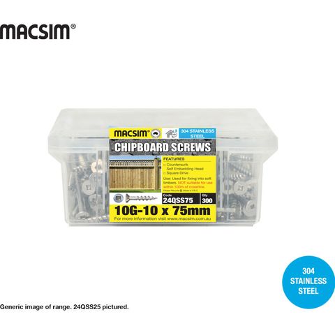 8G X 25MM SQ DR SEH CHIPBOARD SCREW SS304 TUB 1000