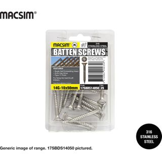 14G X 50MM BATTEN SCREW T17 SS316 B/P 25