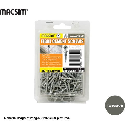 8G X 20MM CSK SEH FIBRE CEMENT SCREW GAL B/P 100