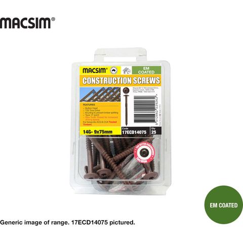 16G X 75MM M/H CONSTRUCTION SCREW T17 EM B/P 25