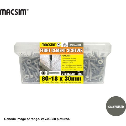 8G X 30MM CSK SEH FIBRE CEMENT SCREW GAL TUB 500