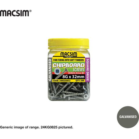 8G X 25MM SQ DR SEH CHIPBOARD SCREW GAL JAR 200