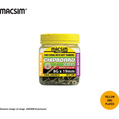 8G X 19MM SQ DR SEH CHIPBOARD SCREW ZP JAR 200