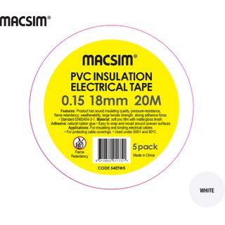 0.15 x 18mm x 20m PVC ELEC TAPE WHITE 5PK