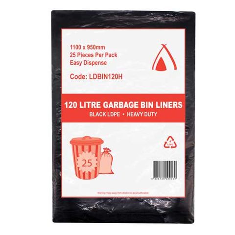 BIN LINER 120LT BLACK H/D (100)