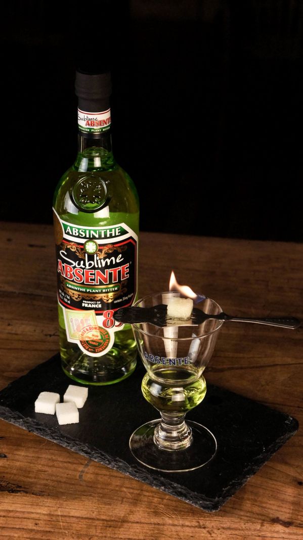 absinthe sublime bottle glass with fire