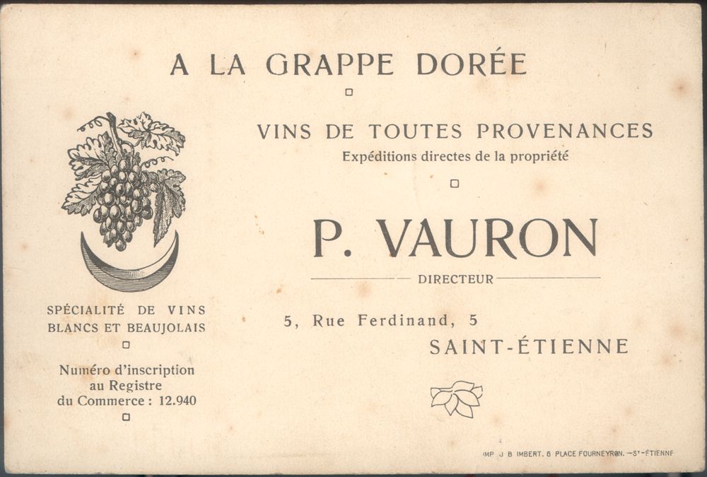 Vintage P. Vauron business card