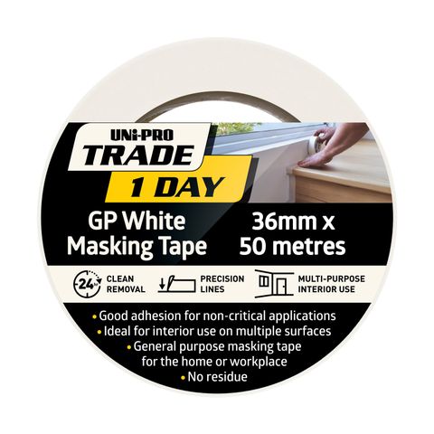 UNi-PRO Trade Painters White Masking Tape 36mm x 50mt