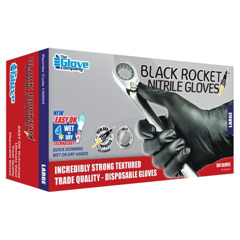 TGC Black Rocket Nitrile Gloves Large Box of 100