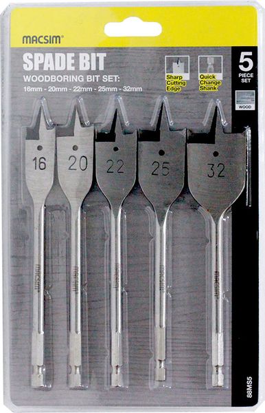 16, 20, 22, 25, 32mm SPADE BIT SET