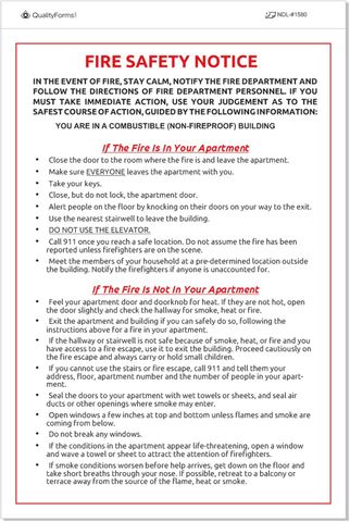 Combustible Apartment Fire Safety Notice Sign (Vinyl) (5.5" x 8.5")