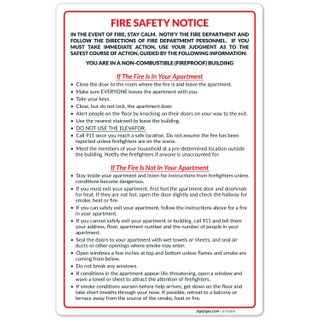 NON-Combustible Apartment Fire Safety Notice Sign (Vinyl) (5.5 "x  8.5")