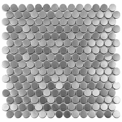 3/4" Penny Round Mosaic Tiles (Silver Brush)