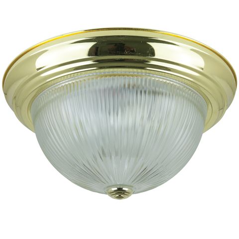 Dome Fixture (13") (Polished Brass) (Clear Ribbed Glass)