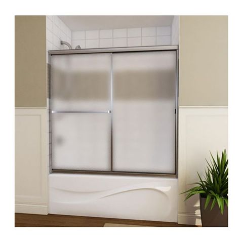 Sliding Tub Door for Alcove Installation (Hammer glass) (Mat Silver) (54" - 59 1/2" x 55 1/2")