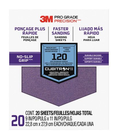 Sandpaper Pro Grade Precision Faster Sanding (9" X 11") (120 Grit) (20 Pack)