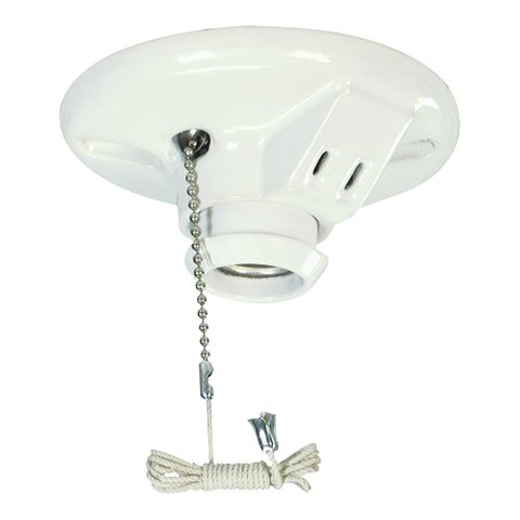 Porcelain Lamp Holder w/ Pull Chain & Outlet (4")