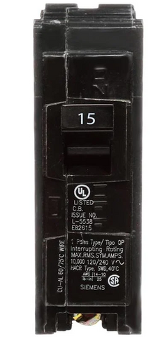 Siemens Single Pole Breaker (15 Amp)