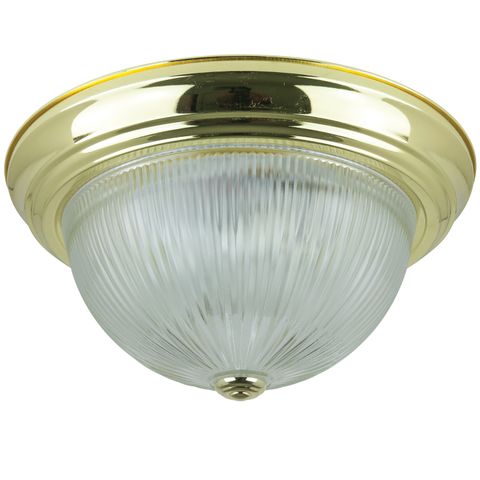 Dome Fixture (E26) (Polished Brass) (Clear Ribbed Glass) (13")