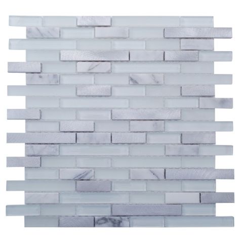 Vetro Marmi Mosaic Tile (Carrara & Steel) (12" x 12")