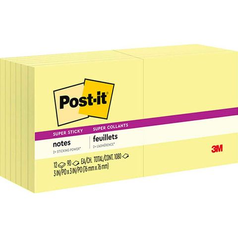 Post It  Super Sticky Notes 90 Sheets/Pad (3" x 3") (12 Pack)