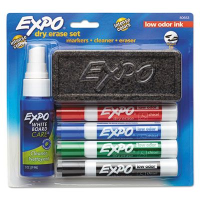 Low-Odor Dry Erase Marker Starter Set, Broad Chisel Tip, Assorted Colors, (6/Set)
