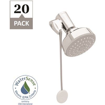 Wall Mount Massage Fixed Shower Head with Thermostatic Valve (1-Spray Patterns with 1.5 GPM 3.25") (Chrome) (20 Pack)