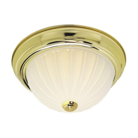 Dome Fixture (15") (Polished Brass) (Frosted Melon Glass)