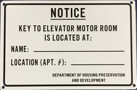 Key To Elevator Motor Room Sign (Metal) (9"x6")