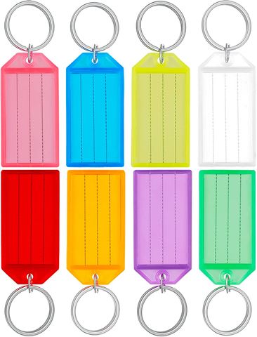 Plastic Key Tags with Split Ring Label Window (Assorted Colors) (40 Pack)