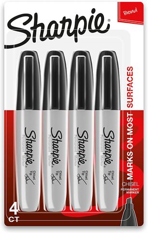 SHARPIE Permanent Markers, Chisel Tip, Black (4 Pack)