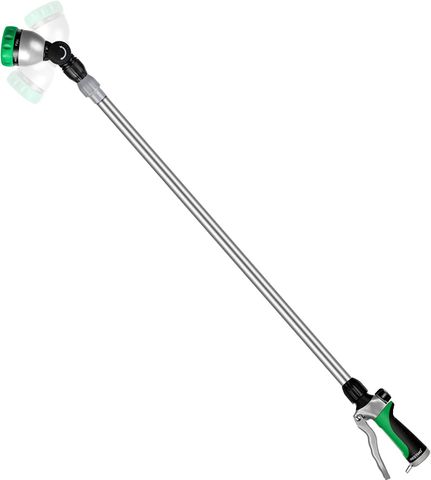 Metal Watering Wand, 180° Adjustable Ratcheting Head, 7 Spray Patterns (36”-60”