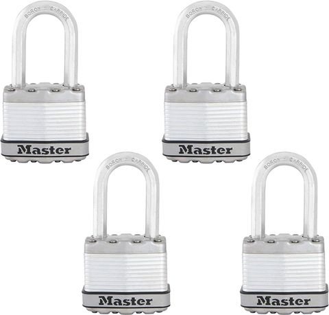 Master Lock M1XQLF Magnum Heavy Duty Outdoor Padlock with Key, 4 Pack Keyed-Alike