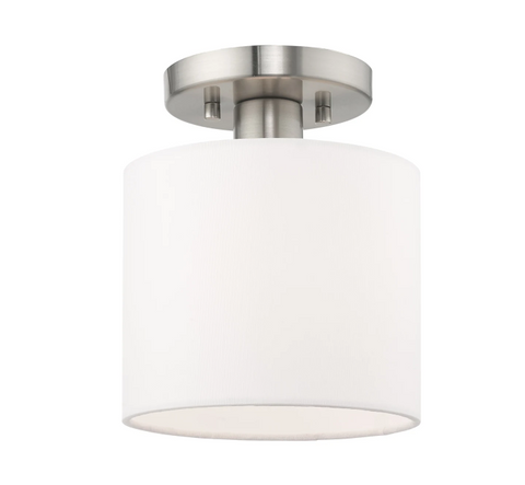 Livex Lighting Meridian 7" Wide Semi-Flush Drum Ceiling Fixture (Brushed Nickel)