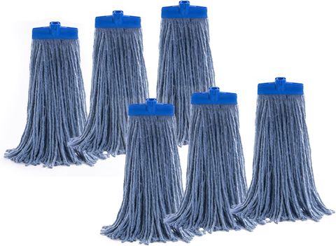 Heavy Duty Cotton Wet Mop Replacement Heads (Blue) (Large) (6 Pack)