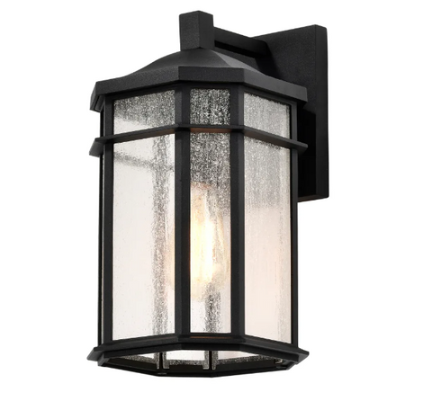 Raiden Outdoor Wall Sconce with Seedy Glass Shade and Matte Black Finish ( 9" Tall)