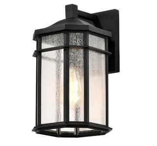 Raiden Outdoor Wall Sconce with Seedy Glass Shade and Matte Black Finish ( 9" Tall)