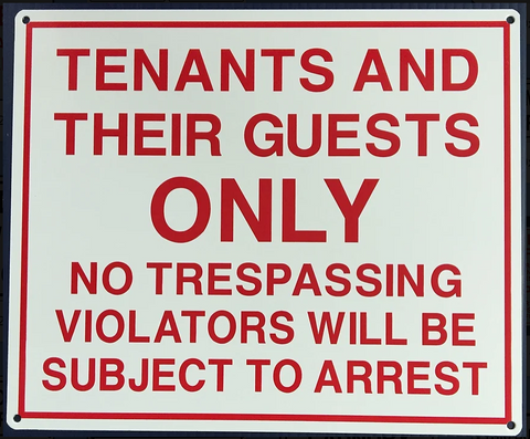 No Trespassing Tenants & Guests Only Sign (Metal) (10''x12'')