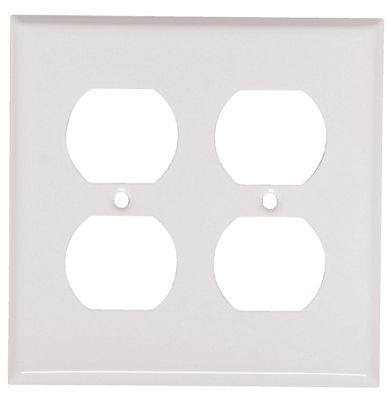 2 Gang Duplex Receptacle Plate (White) (Metal)