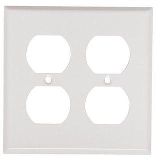 2 Gang Duplex Receptacle Plate (White) (Metal)