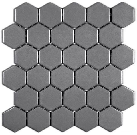 2" x 2" Ontario Hexagon Mosaic Tiles (Dark Gray - Gloss) (20 Sq Ft)