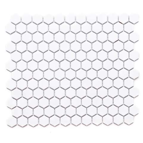 Hexagon Mosaic Tiles (White - Matte) (1"x1")