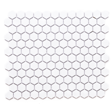 1" x 1" Hexagon Mosaic Tiles (White - Matte) (.84 Sf)