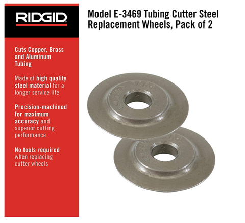 Ridgid E-3469 Tubing Cutter Steel Replacement Wheels (2 Pack)