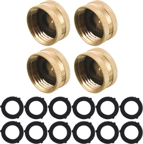 M Mingle Garden Hose Female End Cap w/ Washers (3/4") (Brass) (4 Pack)