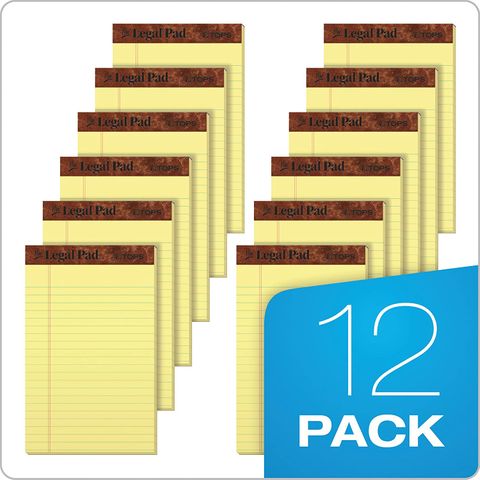 TOPS The Legal Pad Writing Pads, Jr. Legal Rule, Canary Paper, 50 Sheets, (5" x 8") (12 Pack)