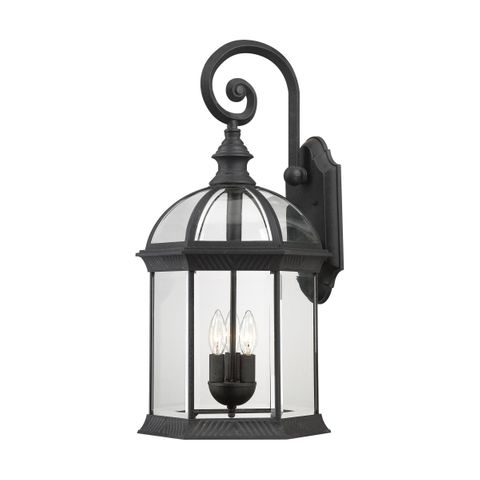Boxwood 3 Light 26" Wall Lantern (Clear Beveled Glass, Textured Black Finish)